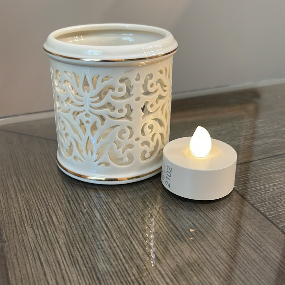 Illuminations By Lenox Collection Pierced Tealight Candle Holder with Candles - Picture 4 of 15